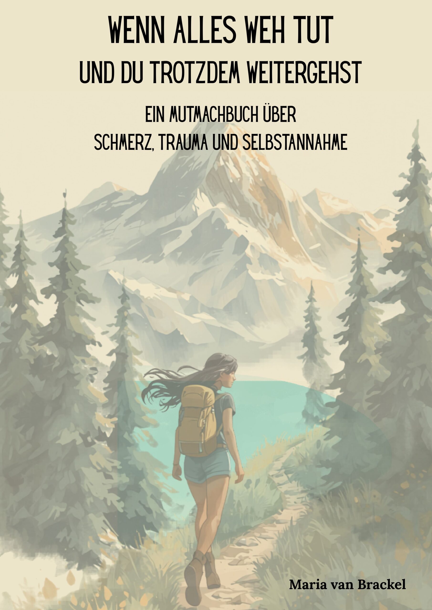 Das Cover zeigt eine Berglandschaft und eine Frau mit Rucksack, die einen Wanderweg zu den Bergen hochgeht.